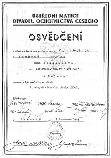 Diplom o ukonenm kolen Hany Bernardov